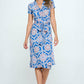 Print V neck Dress with Tie