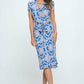Print V neck Dress with Tie