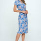 Print V neck Dress with Tie