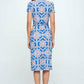Print V neck Dress with Tie