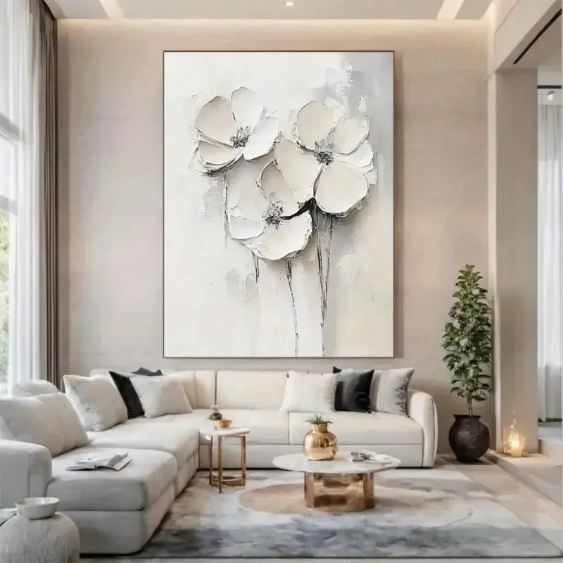 Original Large Beige Blue Abstract Handmade Canvas Painting Gray Minimalist Art White Wall Art Textured Painting Home Decoration