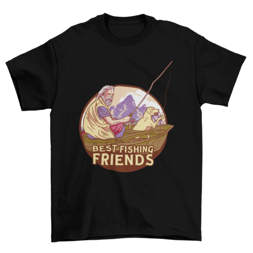 Fisherman on boat with dog t-shirt