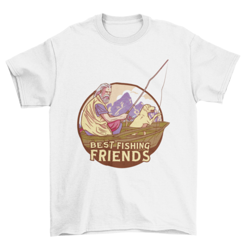 Fisherman on boat with dog t-shirt