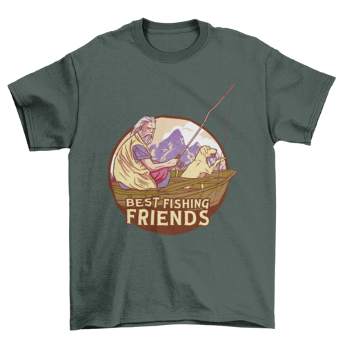 Fisherman on boat with dog t-shirt