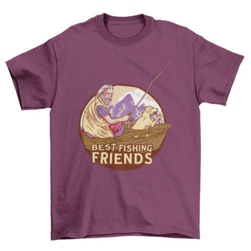 Fisherman on boat with dog t-shirt
