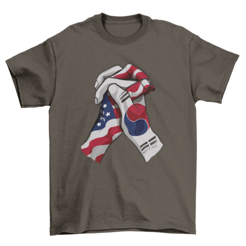 USA and korea flags holding hands t-shirt