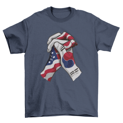 USA and korea flags holding hands t-shirt