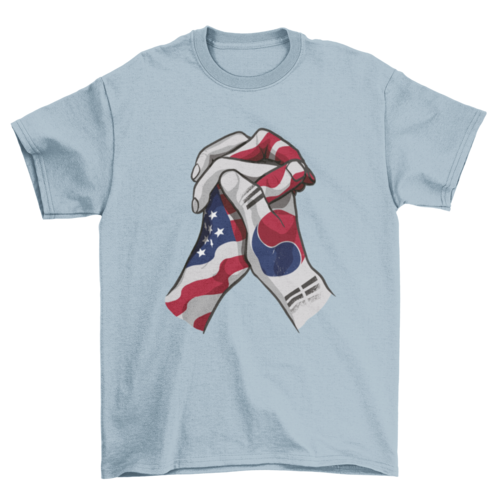 USA and korea flags holding hands t-shirt