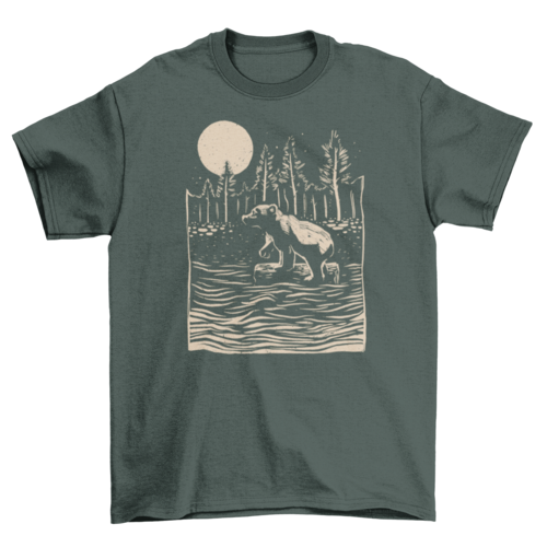 Bear floating in river t-shirt