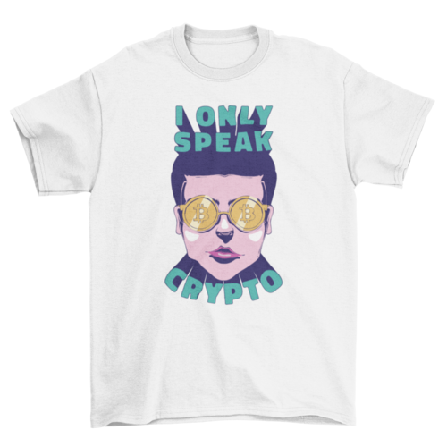 Man with cryptocurrency glasses t-shirt