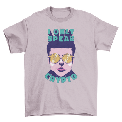 Man with cryptocurrency glasses t-shirt