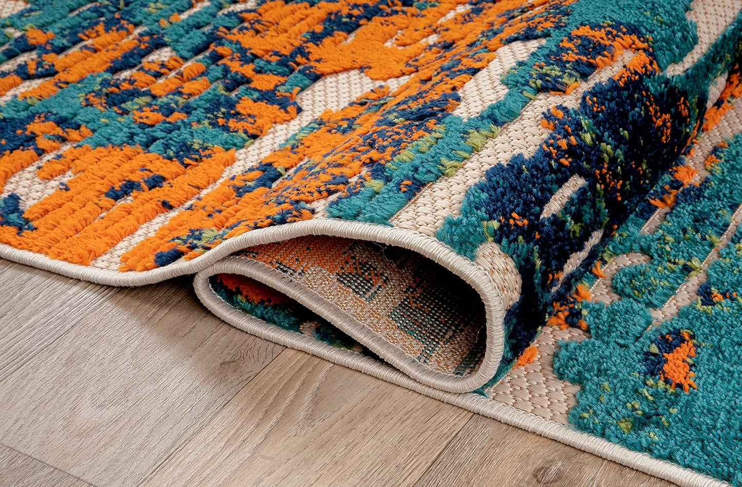 Contemporary Distressed Abstract Indoor/Outdoor Area Rug 5' X 7' Multi