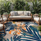 Tropical Floral Leaves Indoor/Outdoor Area Rug Durable Polypropylene, Non-Shedding, Easy to Clean, Perfect for Patio, Backyard, Deck and Outdoor Lounge, High Traffic Areas, 7'10" X 10'