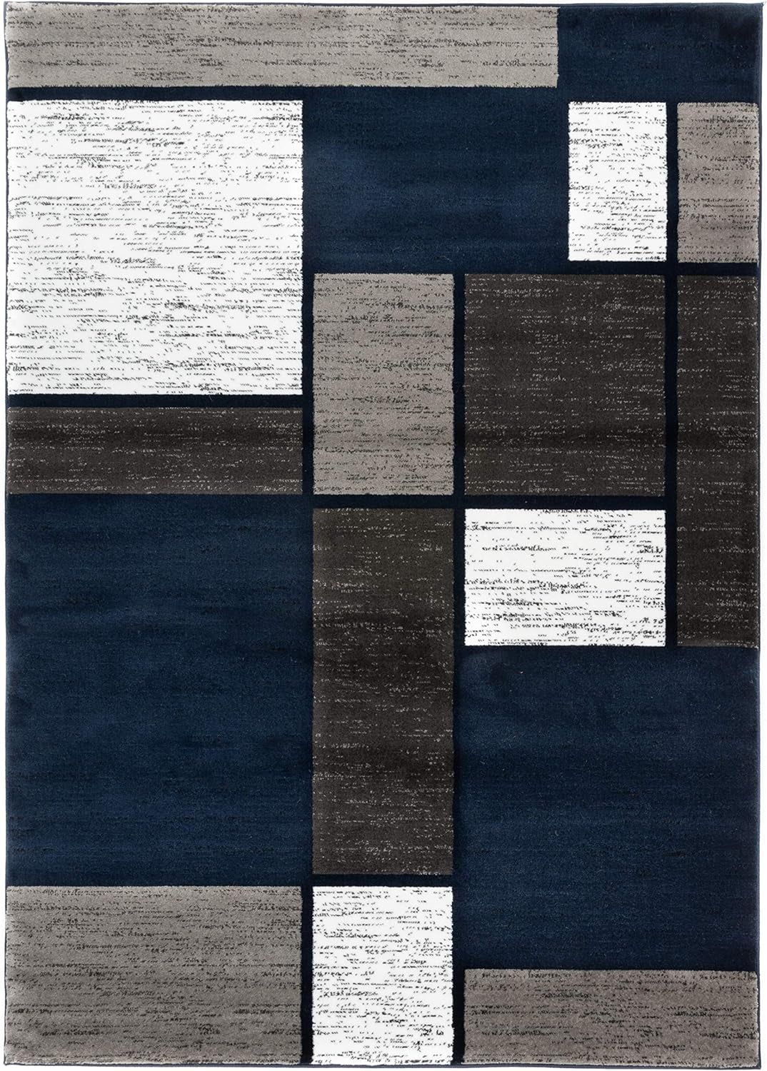 Modern Geometric Boxes Navy Area Rug, Non-Shedding Carpet for Living Room, Bedroom, or Dining Room, 5'3" X 7'3"