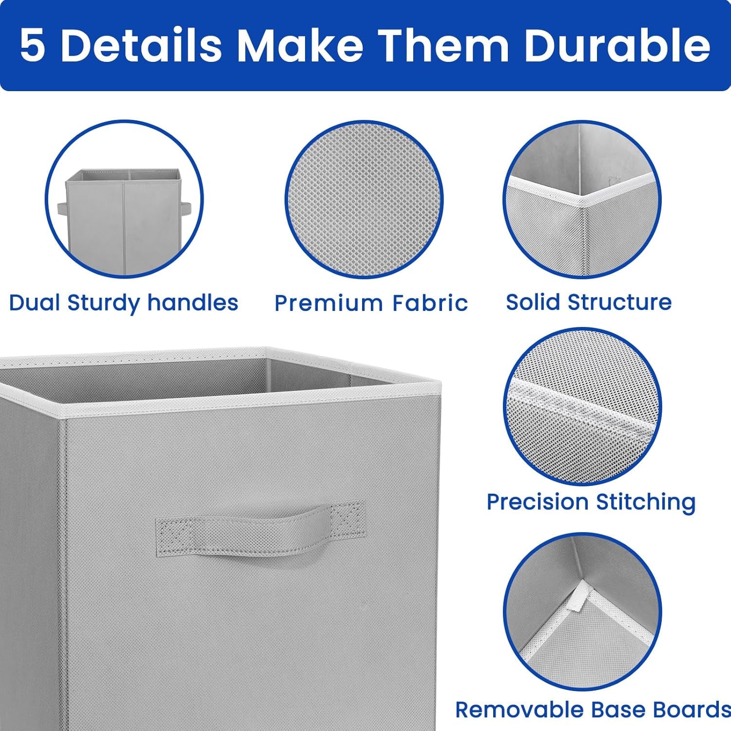 Storage Cubes, 11 Inch Cube Storage Bins for Shelves (10 Pack), Fabric Collapsible Storage Bins with Dual Handles, Foldable Cube Baskets for Clothes, Closet Organizers and Storage Box (Grey)