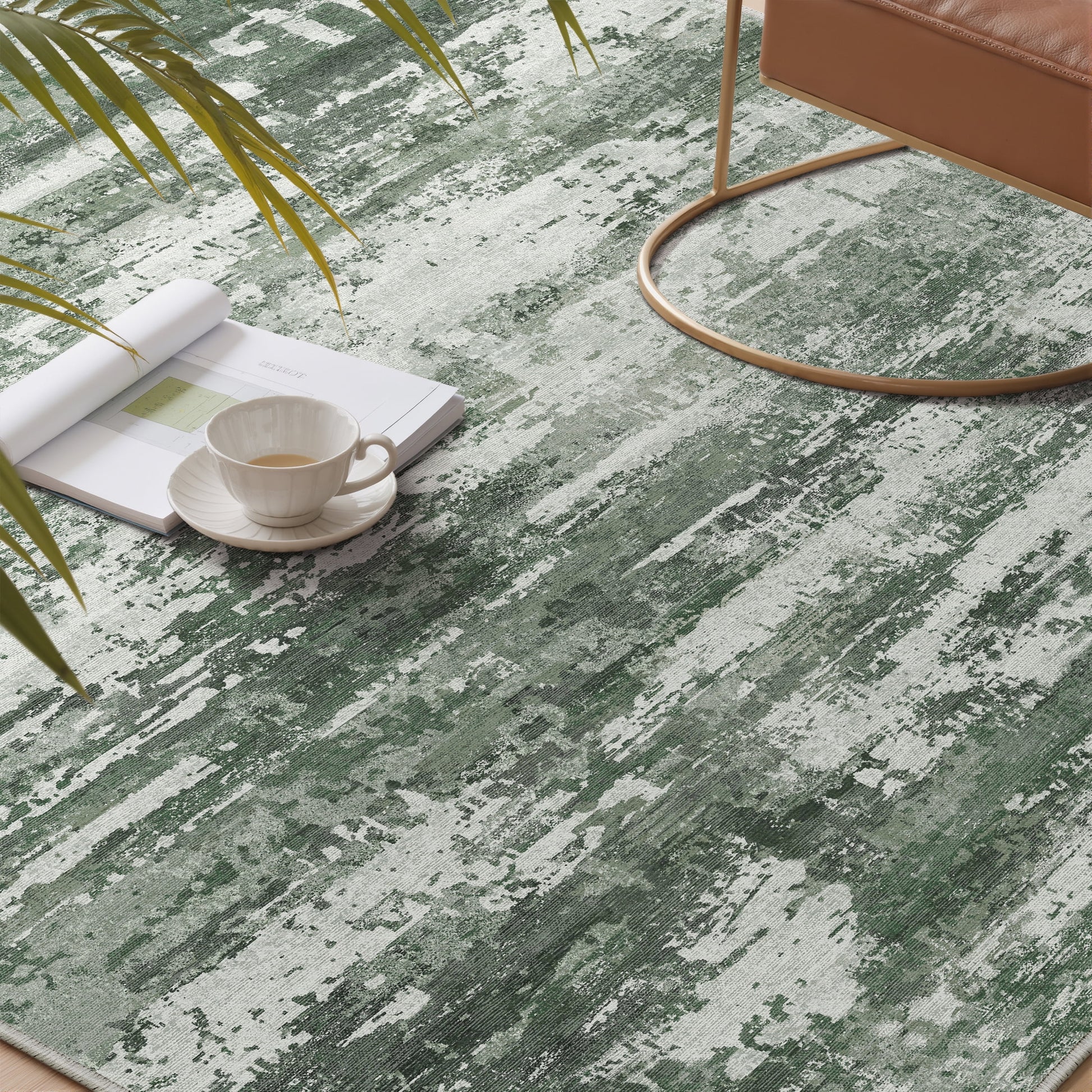 Washable Rugs 5'X7' Area Rugs for Living Room Bedroom Kitchen Rugs Non Slip Abstract Green Modern Dorm Office Farmhouse Dining Room Contemporary Throw Rugs