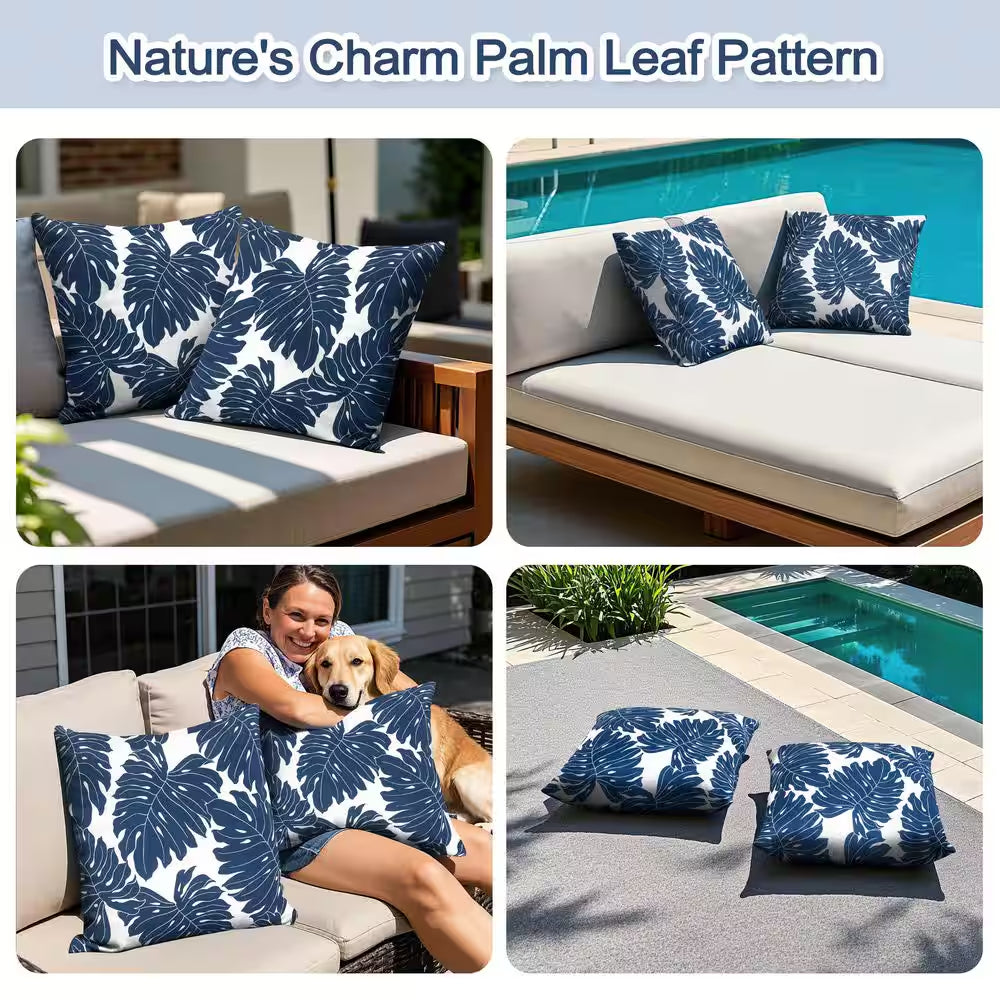 17.3 In. X 17.3 In. Patio Square Outdoor Throw Pillow in Palm Leaf (2-Pack)