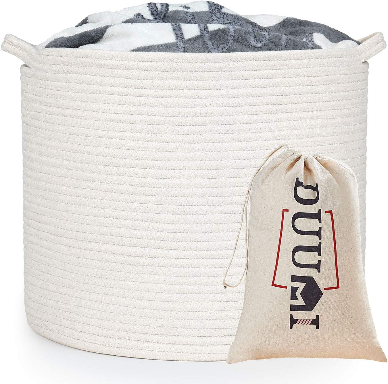 Rope Baskets 17"X17"X15" Large Storage Baskets,Woven Nursery Bins,Cotton Baskets,,White Basket,Blanket Storage Baskets,Off White