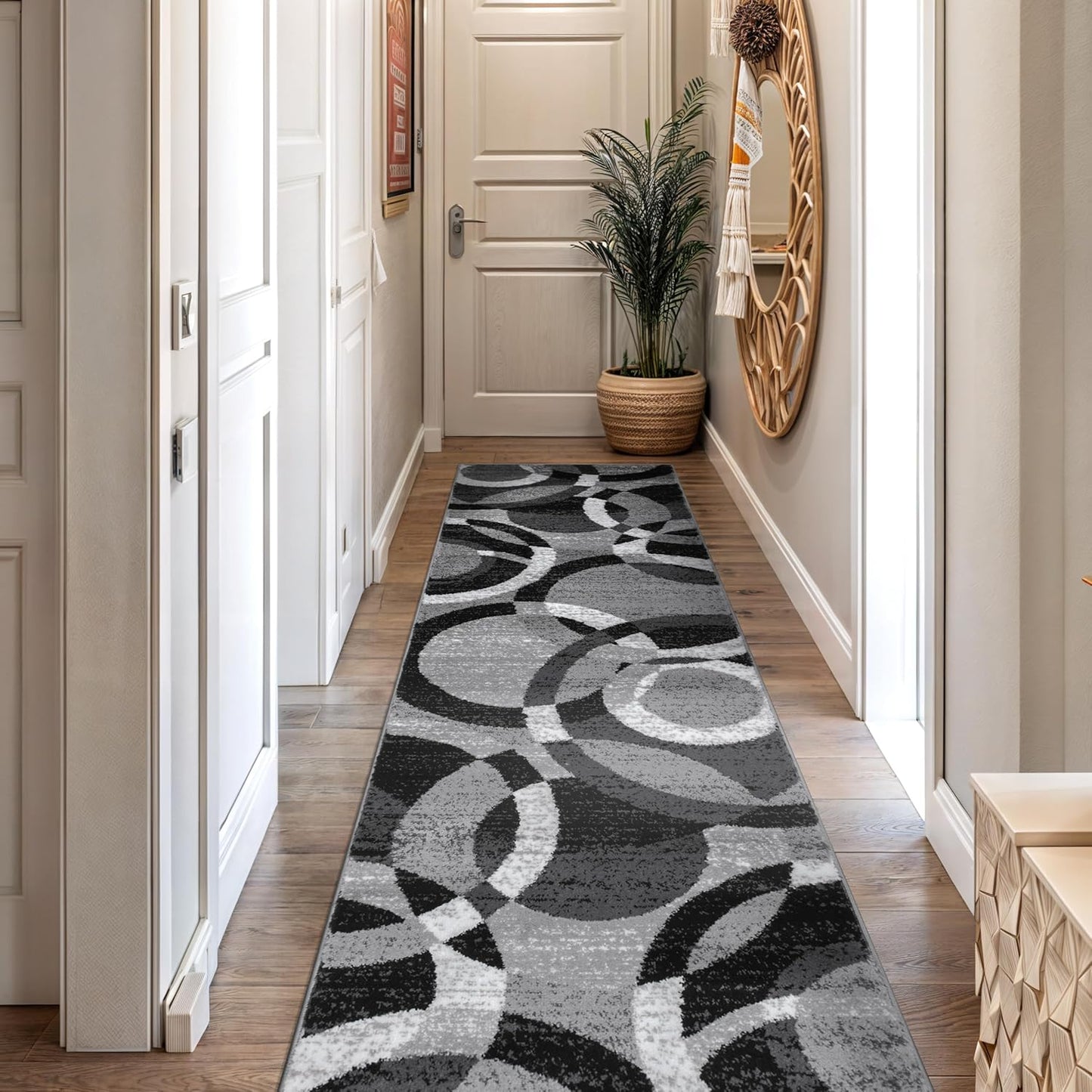 Contemporary Abstract Circles Perfect for High Traffic Areas of Your Living Room,Bedroom,Home Office,Kitchen Runner Rug 2' X 7' Gray