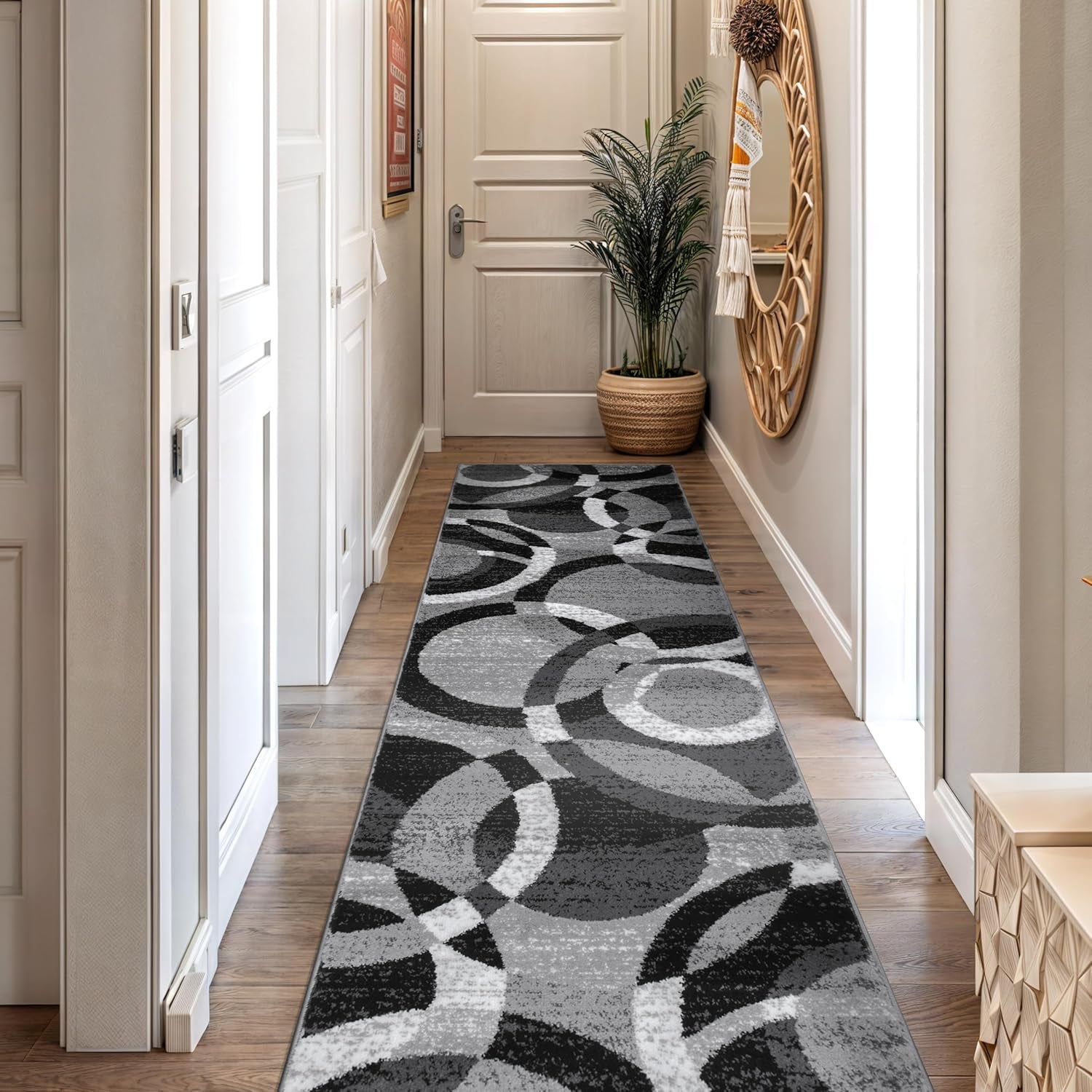 Contemporary Abstract Circles Perfect for High Traffic Areas of Your Living Room,Bedroom,Home Office,Kitchen Runner Rug 2' X 7' Gray