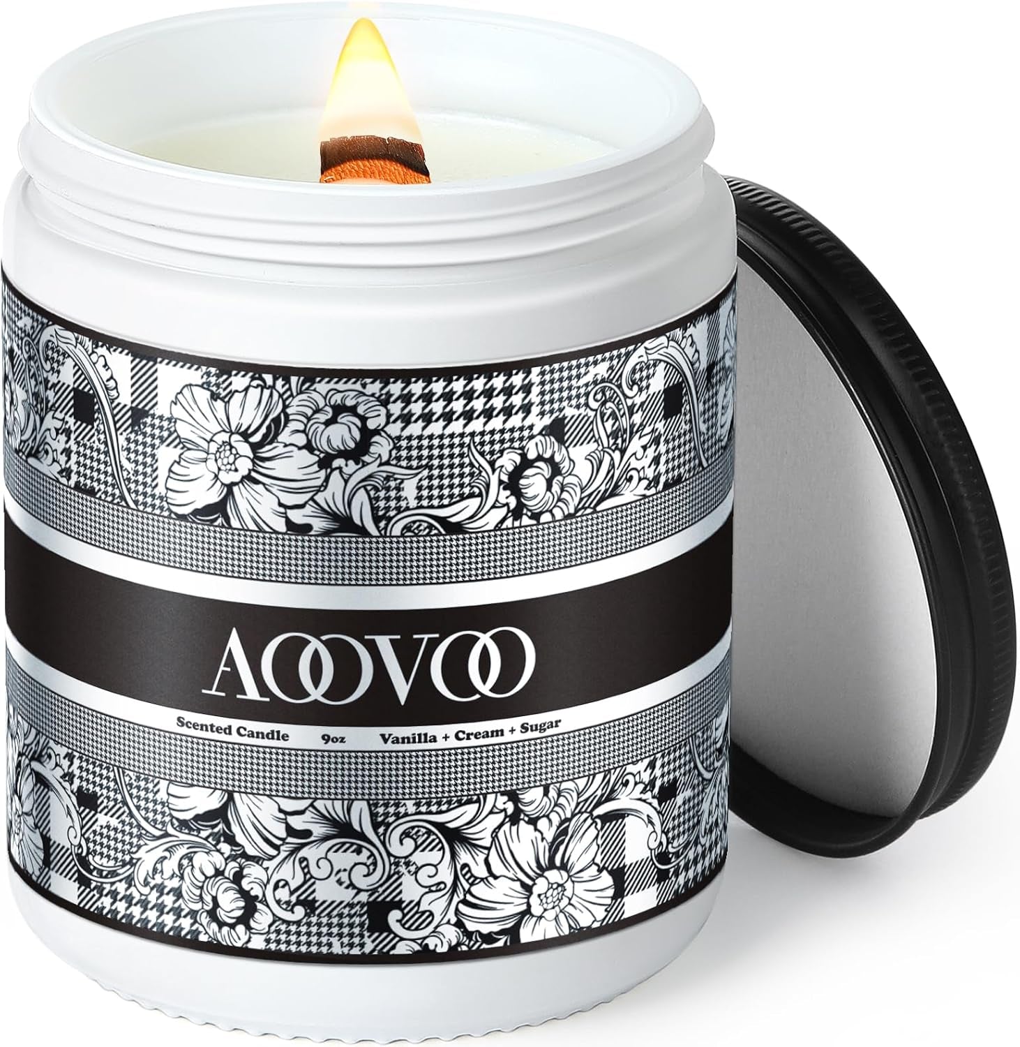 Scented Candles for Men - Vanilla & Cream Candles for Home Scented | Crackling Wood Wick Soy Candle | Strong Fragranced Candle Gift for Women & Men, 9Oz