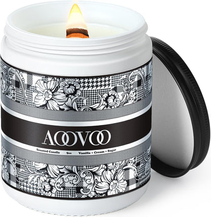 Scented Candles for Men - Vanilla & Cream Candles for Home Scented | Crackling Wood Wick Soy Candle | Strong Fragranced Candle Gift for Women & Men, 9Oz