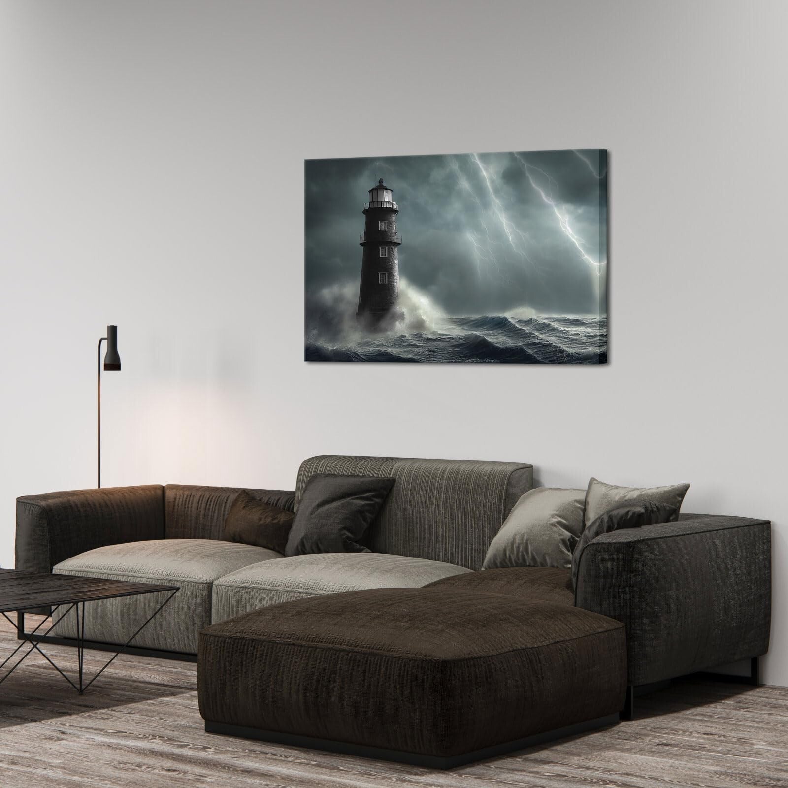 Artsbay Lighthouse Wall Art Black and White Nautica Storm Ocean Wave Seascape...