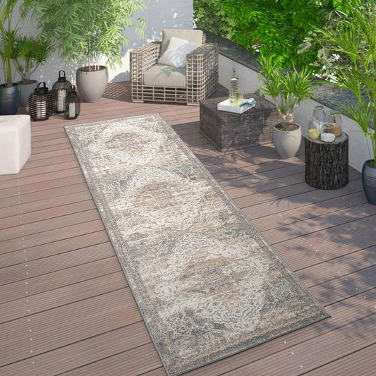 Distressed Traditional Indoor/Outdoor Runner Rug 2' X 7' Beige