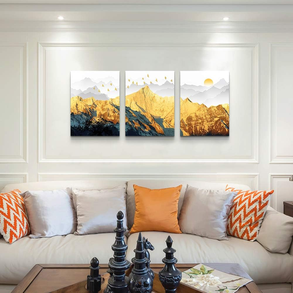 Golden Mountain Abstract Wall Art, 16 X 24 Inches, Modern Abstract Landscape Painting, Framed Canvas Prints, Home Wall Decor for Bedroom, Living Room, Office, Kitchen