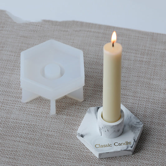Hexagonal Candle Holder Mould Marble Pattern
