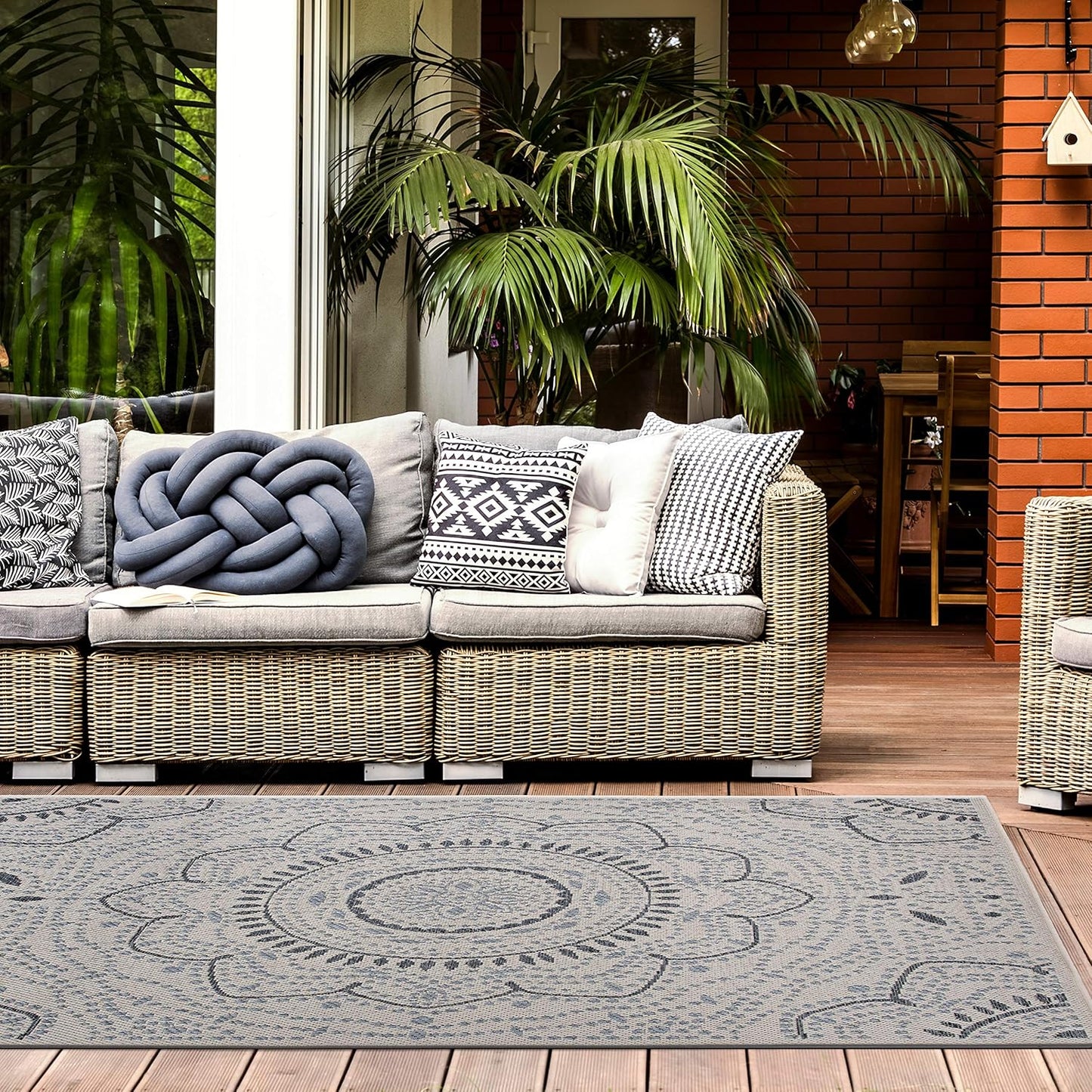 Medallion Easy Cleaning for Patio/ Deck Rugs,Balcony Rugs Indoor/Outdoor Area Rug 5' X 7' Cream