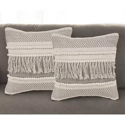 Beige Striped Polyester 20 In. X 20 In. Throw Pillow Set of 2