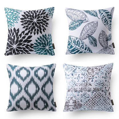New Living Series Double-Sided Design Decorative Throw Pillow Cover, 18" X 18", Blue/Black, 4 Pack