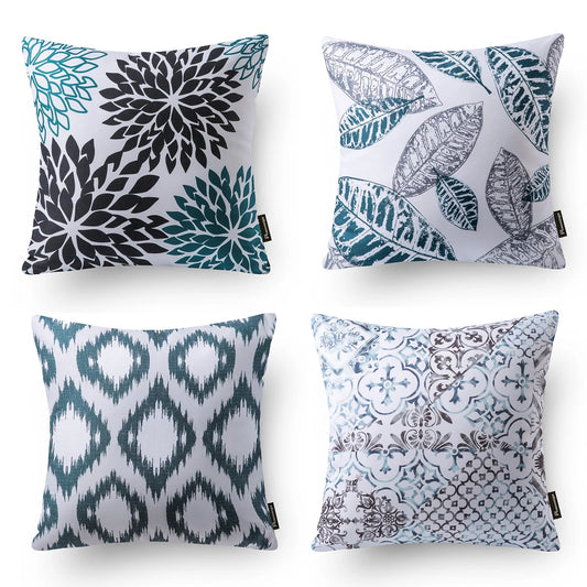 New Living Series Double-Sided Design Decorative Throw Pillow Cover, 18" X 18", Blue/Black, 4 Pack