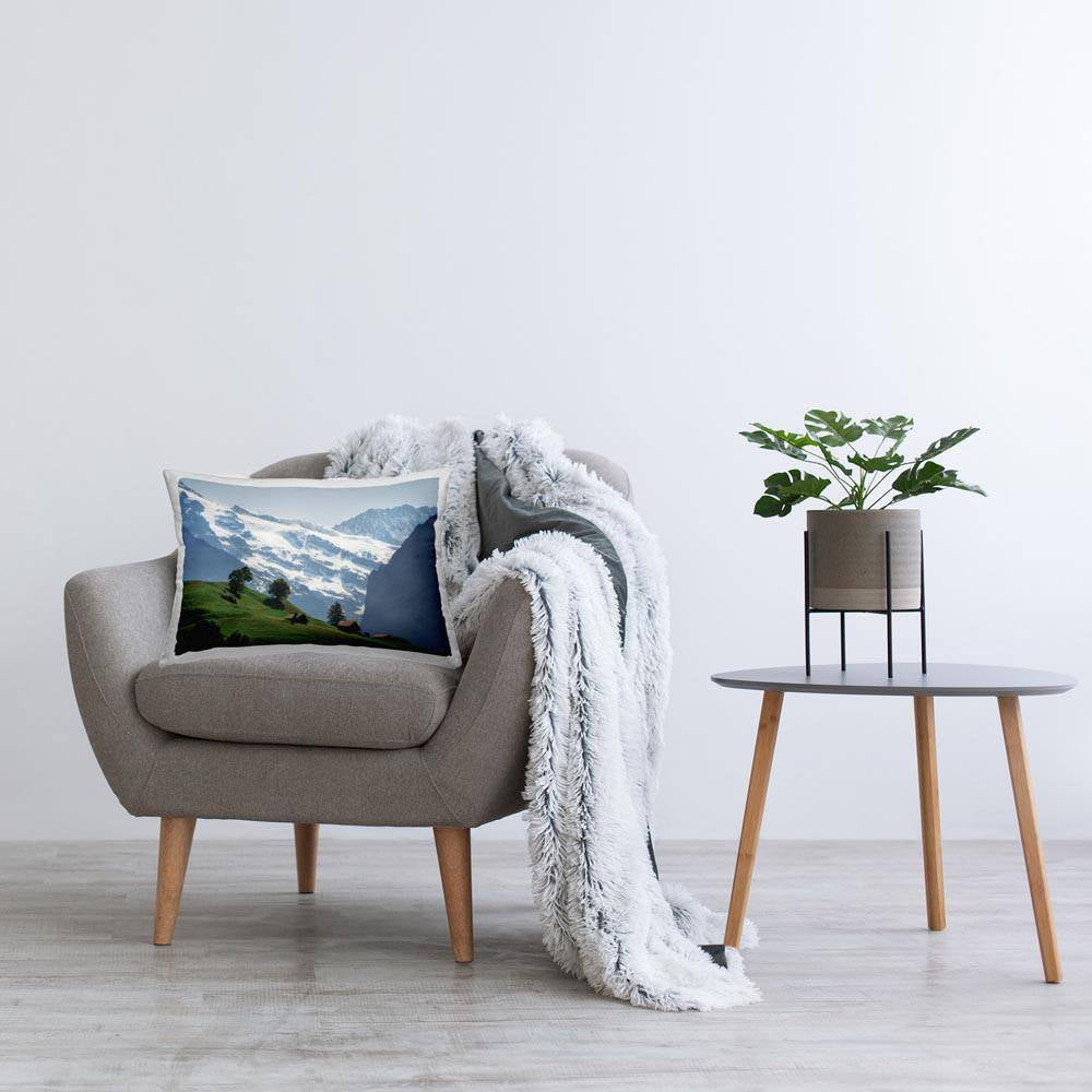 Mountain Slope Cabins Blue Print Polyester 14 In. X 20 In. Throw Pillow