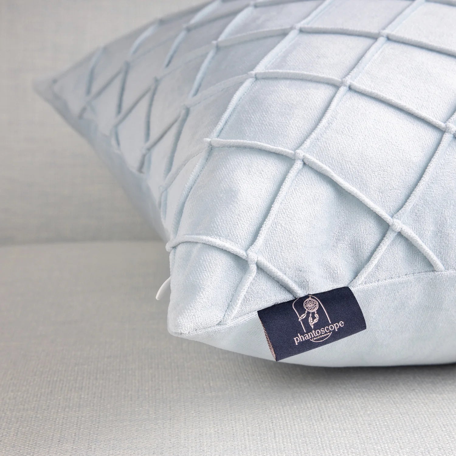 18" X 18" Modern Light Blue Plaid Velvet, Polyester Throw Pillow , ( 2 Count)