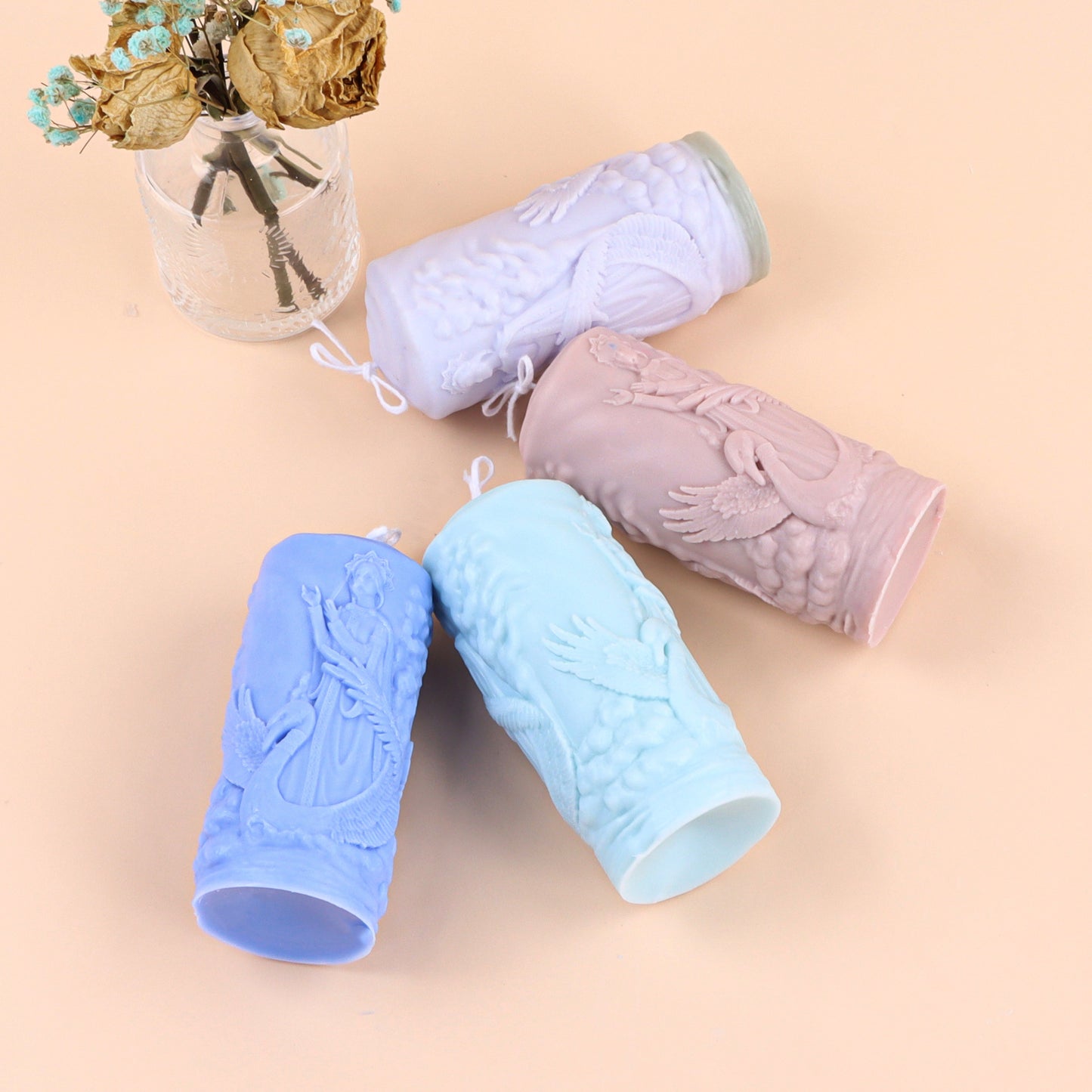 Embossed Goddess Pillar Shape Silicone Candle Mold
