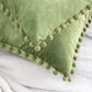 Throw Pillow with Insert，Silky Velvet Series Pom Pom Decorative Pillow, 20" X 20", Green, 2 Pack
