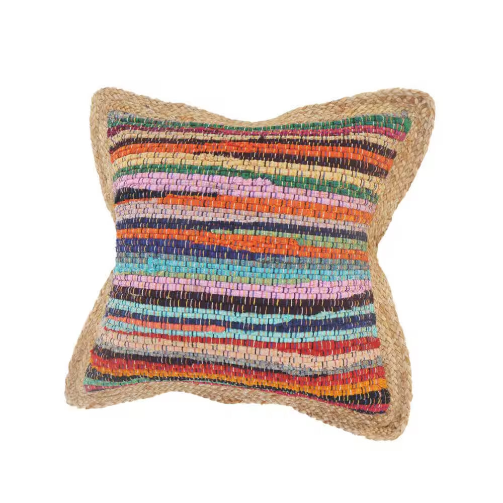 Blue, Natural, Red Striped Polyfill 20.00 In. X 20.00 In. Throw Pillow (Set of 2)
