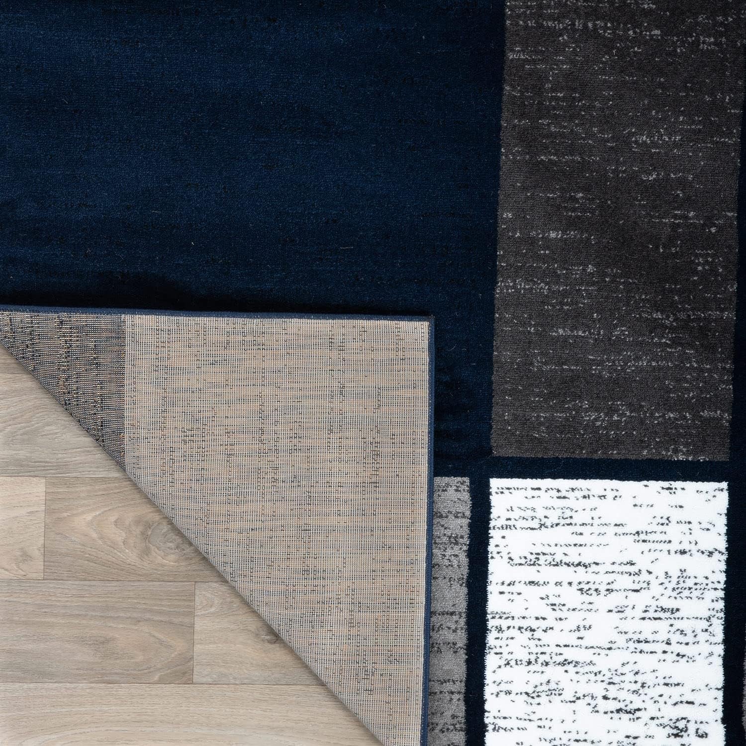 Modern Geometric Boxes Navy Area Rug, Non-Shedding Carpet for Living Room, Bedroom, or Dining Room, 5'3" X 7'3"