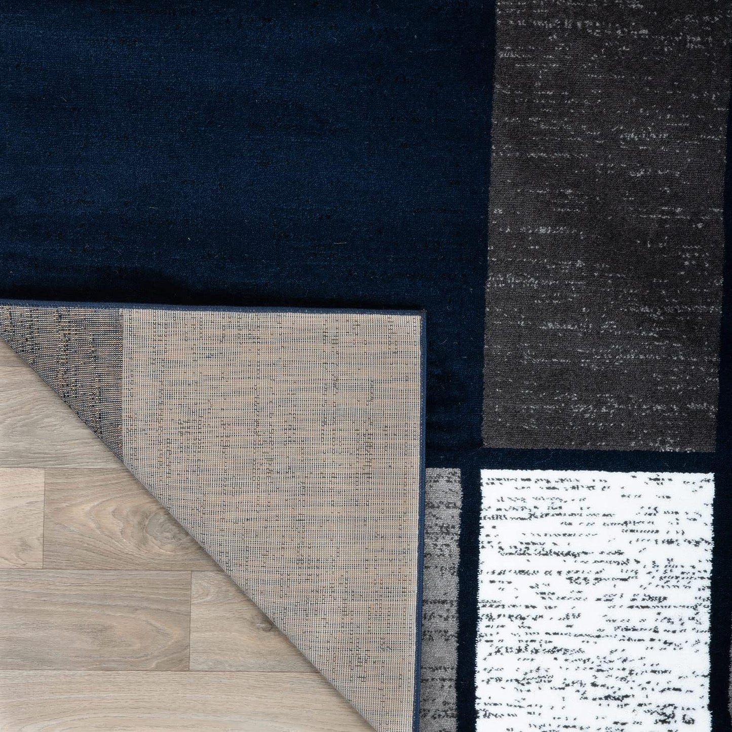 Contemporary Modern Boxes Area Rug 6' 6" Navy (6' 6" Diameter)