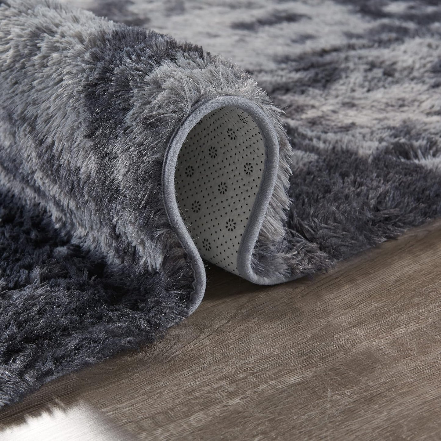 Shag Ultra Soft Area Rug, Non-Skid Fluffy 6'X9' Tie-Dyed Grey&Blue Fuzzy Indoor Large Faux Fur Rugs for Living Room Bedroom Nursery Decor Furry Carpets Kids Playroom