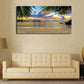 Tropic Beach Sunset Canvas Art - Large Palm Tree Ocean Landscape 29" X 58