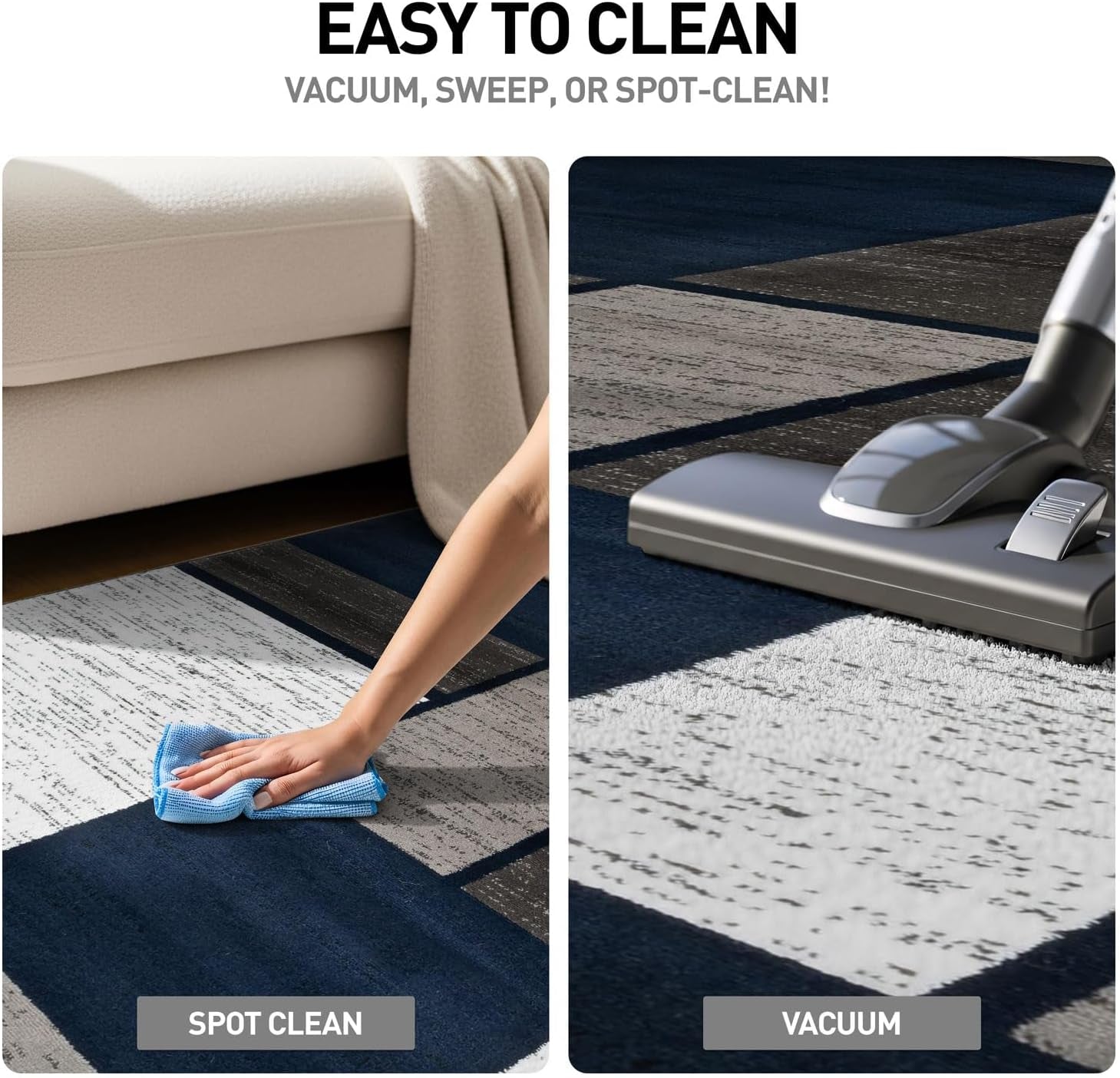 Contemporary Modern Boxes Area Rug 6' 6" Navy (6' 6" Diameter)