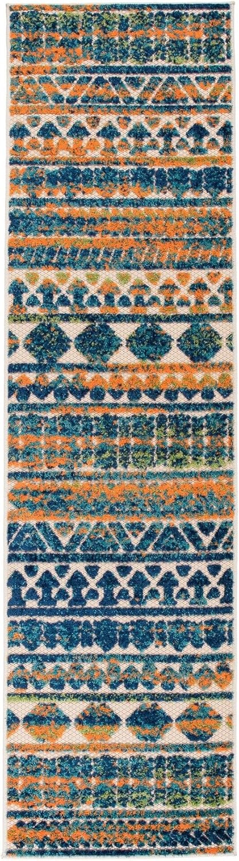 Modern Stripes Geometric Indoor/Outdoor Runner Rug 2' X 7' Multi