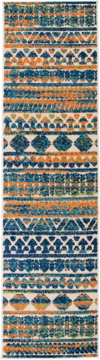 Modern Stripes Geometric Indoor/Outdoor Runner Rug 2' X 7' Multi