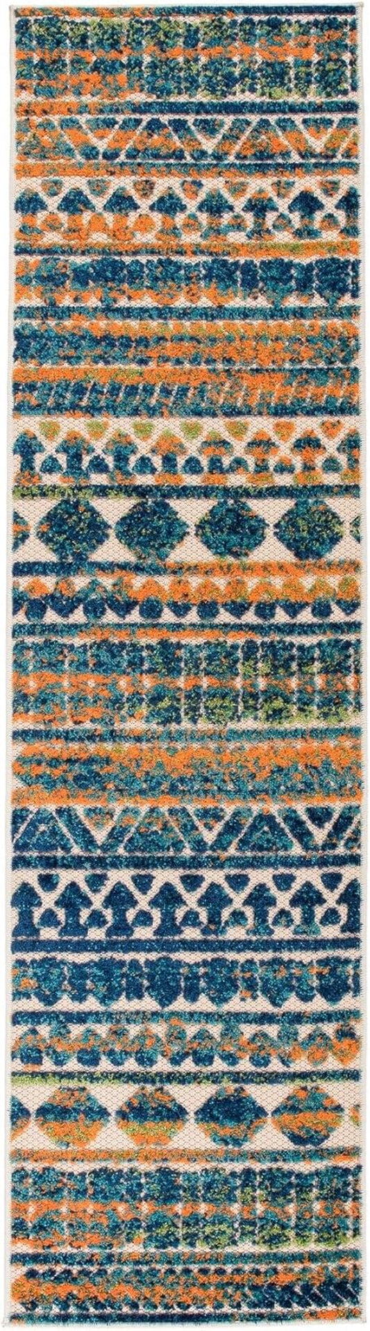 Modern Stripes Geometric Indoor/Outdoor Runner Rug 2' X 7' Multi
