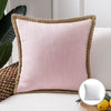Linen Trimmed Farmhouse Series Decorative Throw Pillow, 20" X 20", Pink, 1 Pack