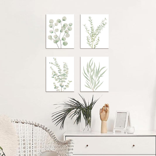 4PCS 8x10In, Botanical Plant Canvas Wall Art, Framed Boho Wall Decor for Bathroom, Minimalist Aesthetic Bedroom Wall Art