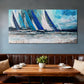 Blue Abstract Wall Art Canvas for Living Room, Nautical Art Wall Decor Teal Sailboat Textured Bedroom Picture Modern Coastal Painting Large Framed Artwork Home Office 48"X24"